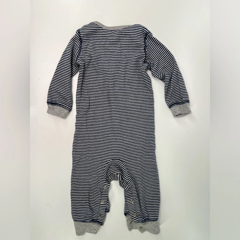 Carter’s Simply Joys Blue Striped Long Sleeve Onesie With Dinosaur Size 12 Mo